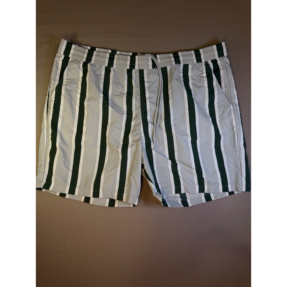 Original Use Nylon Pull On Shorts Mens XXL Gray Stripe 6 Inch Inseam Swim Beach